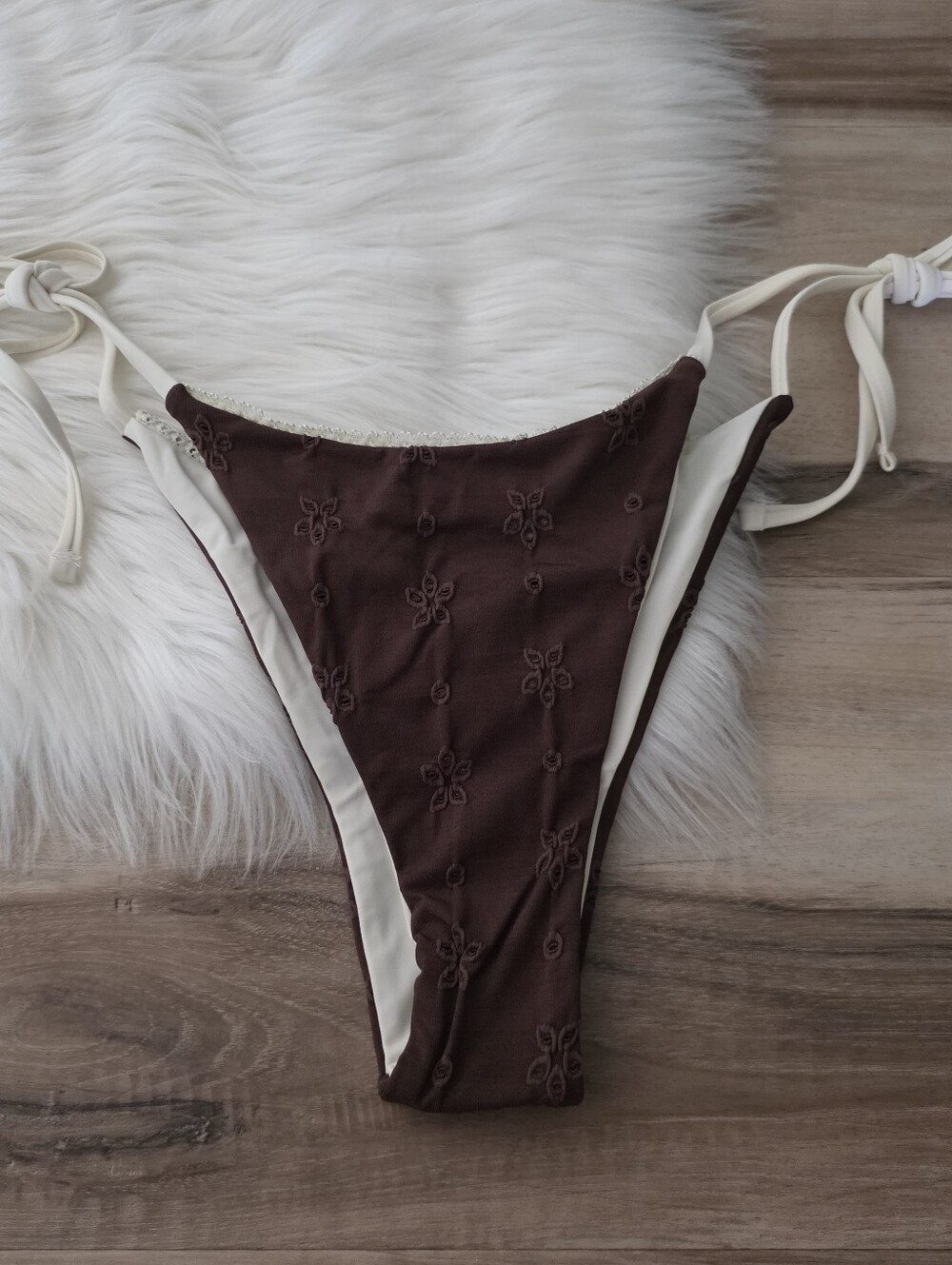 New SeaMolly Brown And White String Tie Bikini Bottoms - Small